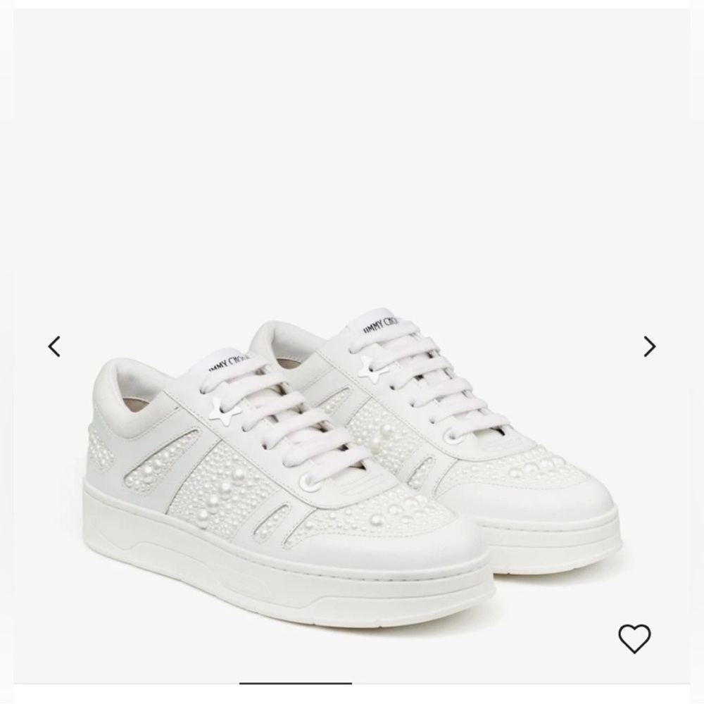 Jimmy Choo Hawaii Faux Pearl Embellished Leather Sneakers - Picture 2 of 8